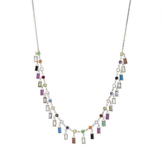 925 Sterling Silver Necklace Mix Colors Zircon Stone