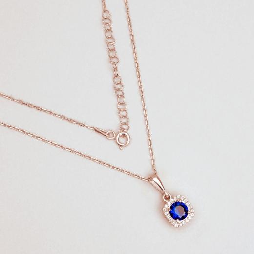 925 Sterling Silver Necklace Sapphire Color Zircon Stone