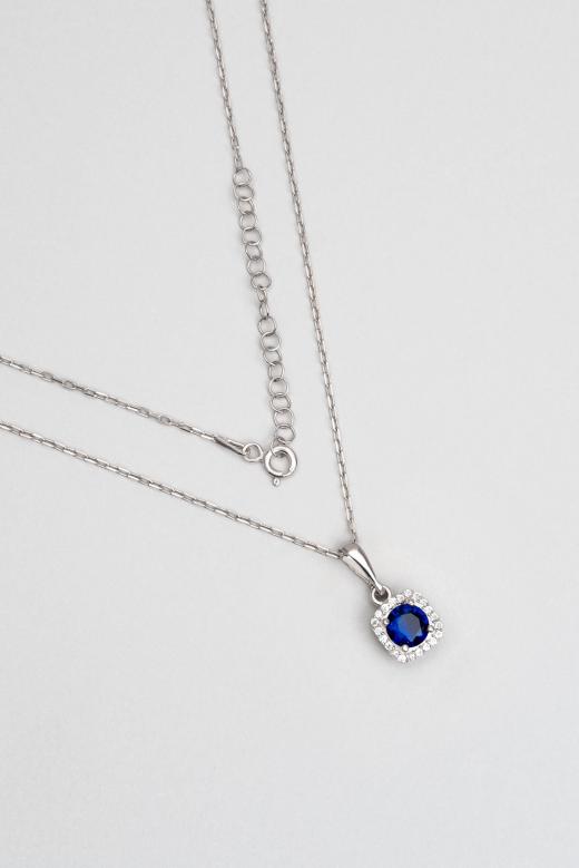 Silver Necklace Sapphire Color Zircon Stone Necklace