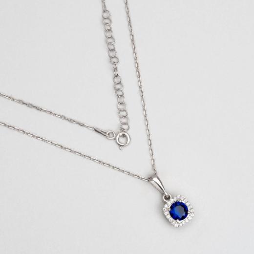 925 Sterling Silver Necklace Sapphire Color Zircon Stone