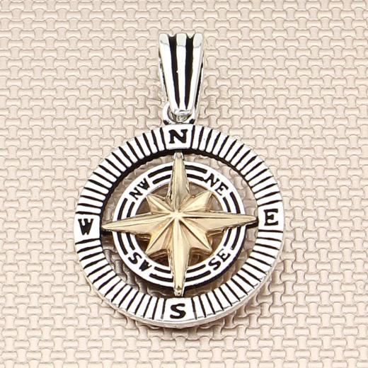 Compass Design Men Pendant 925 Sterling