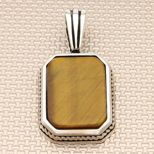 Men Pendant Tiger Eye Stone 925 Sterling