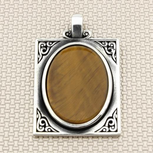 Men Pendant Tiger Eye Stone 925 Sterling