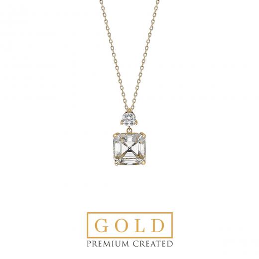 Premium Created Special Cut Stone 14K Gold Necklace