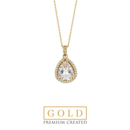 Premium Created Special Cut Stone 14K Gold Necklace