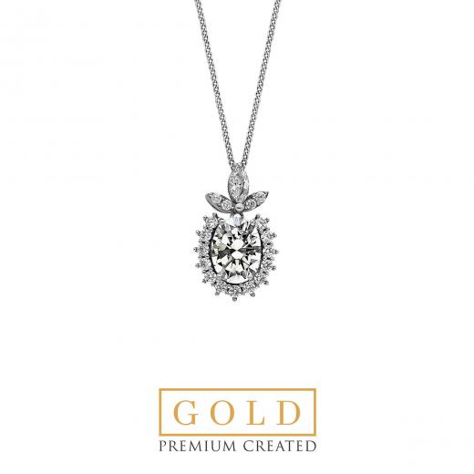 Premium Created Special Cut Stone 14K White Gold Necklace