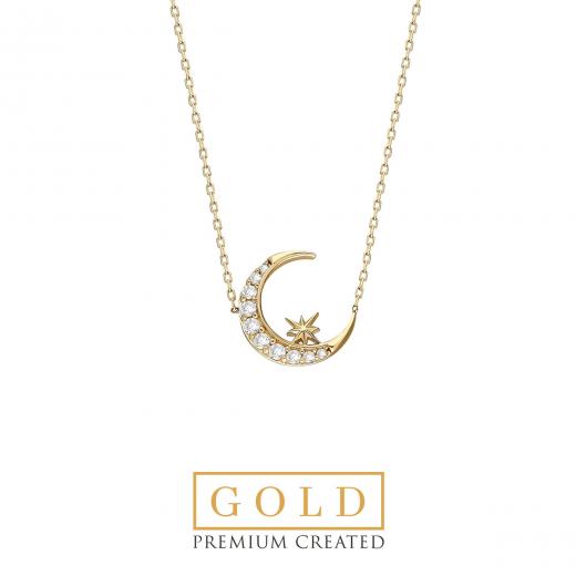 Premium Created Special Cut Stone 14K Gold Necklace