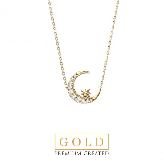 Premium Created Special Cut Stone 14K Gold Necklace