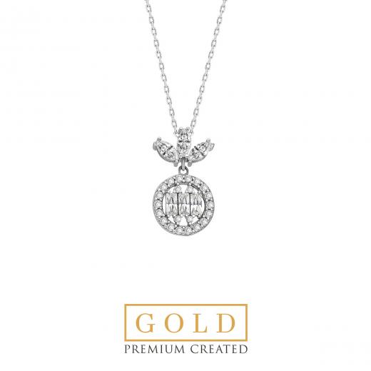 Premium Created Special Cut Stone 14K White Gold Necklace