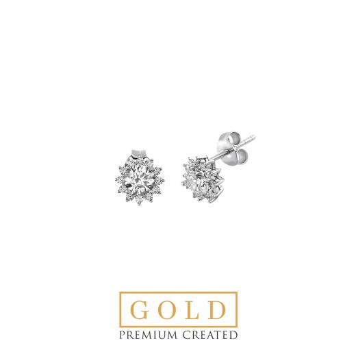 Premium Created Special Cut Stone 14K White Gold Earrings