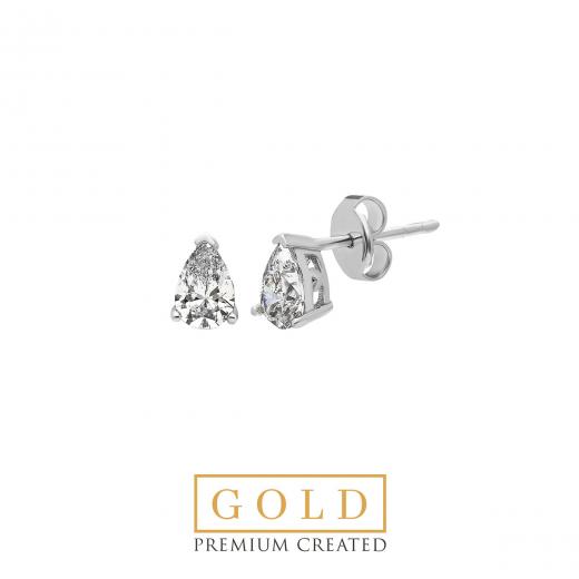 Premium Created Special Cut Stone 14K White Gold Earrings