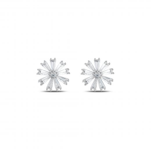 Premium Created  Special Cut Stone 14K White  Gold  earring