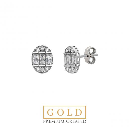 Premium Created Special Cut Stone 14K White Gold Earrings