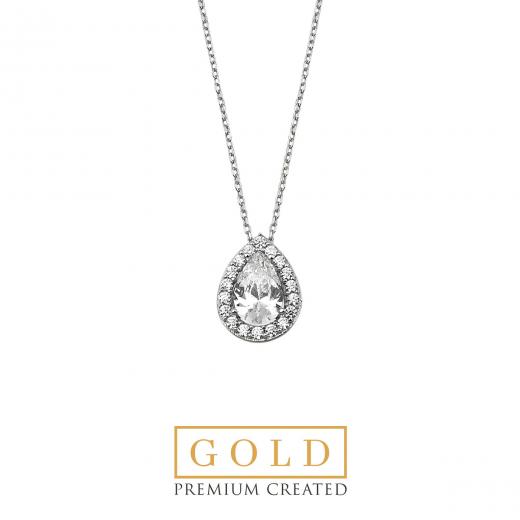 Premium Created  Special Cut Stone 14K White Gold Necklace