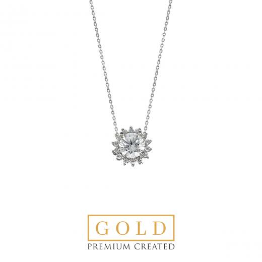 Premium Created  Special Cut Stone 14K White Gold Necklace