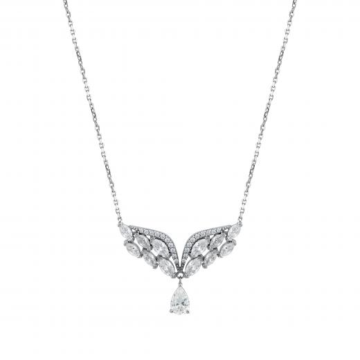 Premium Created  Special Cut Stone 14K White Gold Necklace