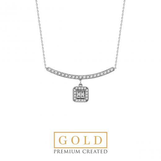 Premium Created  Special Cut Stone 14K White Gold Necklace