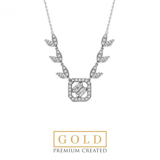 Premium Created  Special Cut Stone 14K White Gold Necklace