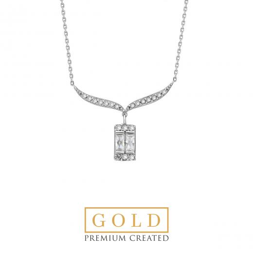 Premium Created Special Cut Stone 14K White Gold Necklace