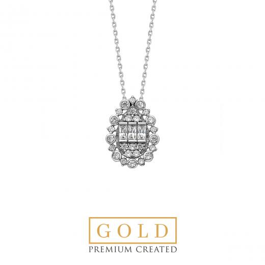 Premium Created Special Cut Stone 14K White Gold Necklace