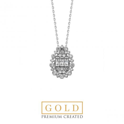 Premium Created Special Cut Stone 14K White Gold Necklace