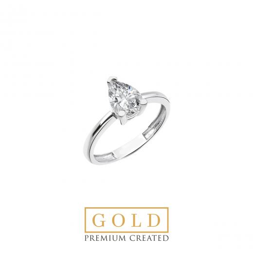Premium Created Special Cut Stone 14K White Gold Ring