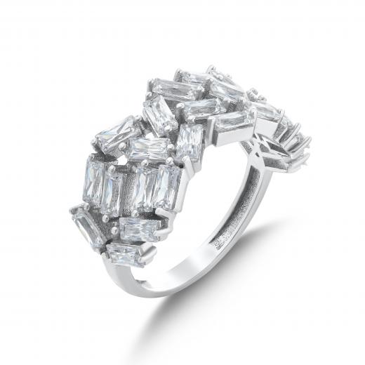 Premium Created  Special Cut Stone 14K White  Gold Ring