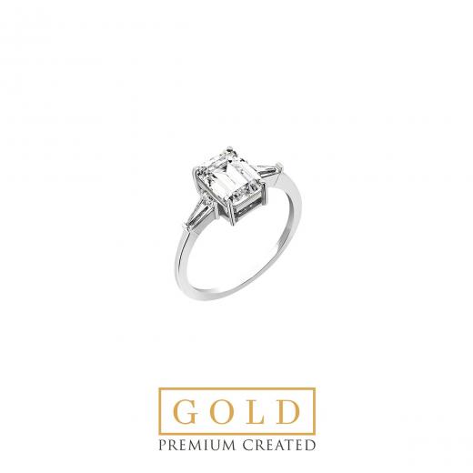 Premium Created  Special Cut Stone 14K White  Gold Ring