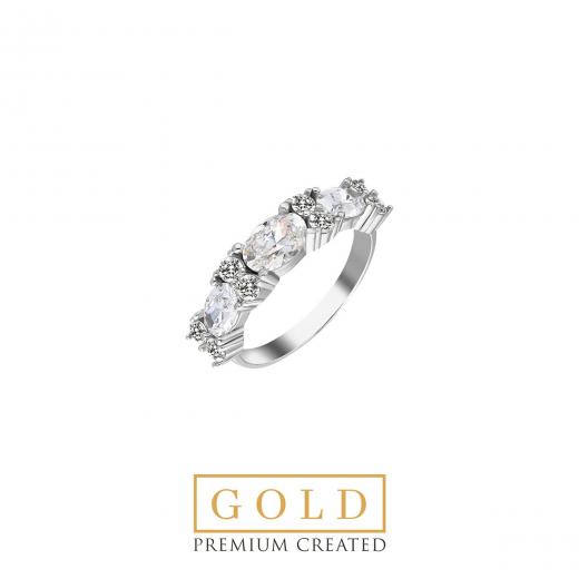 Premium Created  Special Cut Stone 14K White Gold Ring