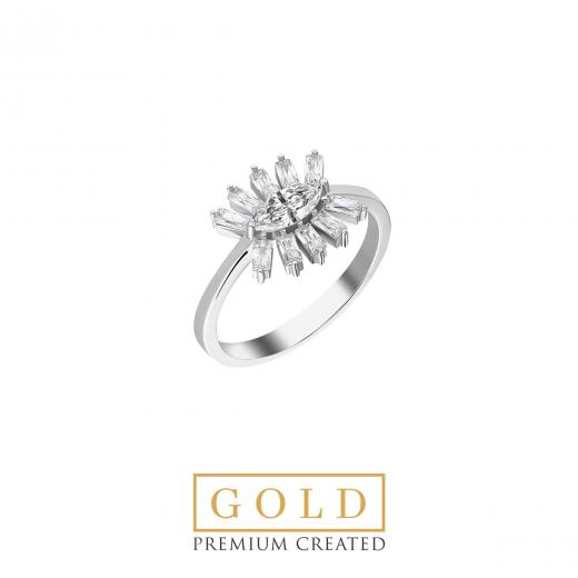 Premium Created  Special Cut Stone 14K White  Gold Ring