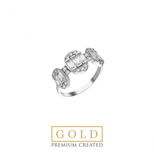 Premium Created Special Cut Stone 14K White Gold Ring