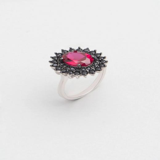 Silver Design Created Ruby Stone 925 Sterling Ring