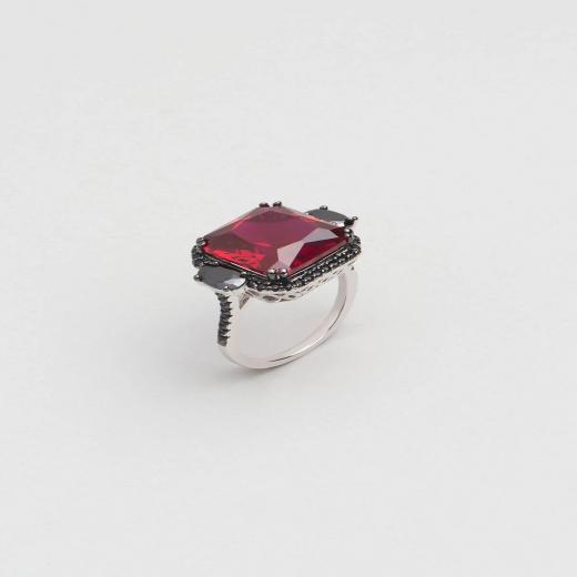 Silver Design Created Ruby Stone 925 Sterling Ring