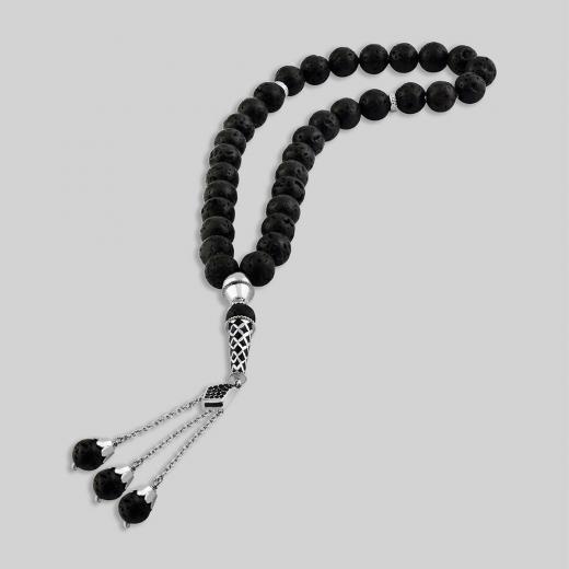 Natural Stone Lava Stone Worry Beads 925 Sterling Silver