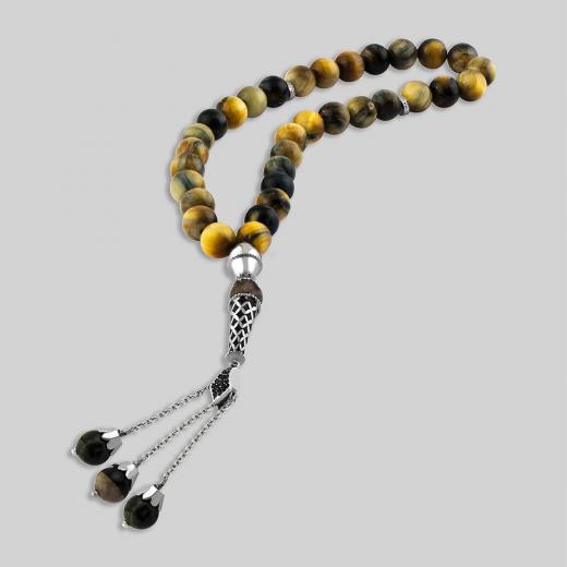 Natural Stone Tiger Eye Worry Beads 925 Sterling Silver