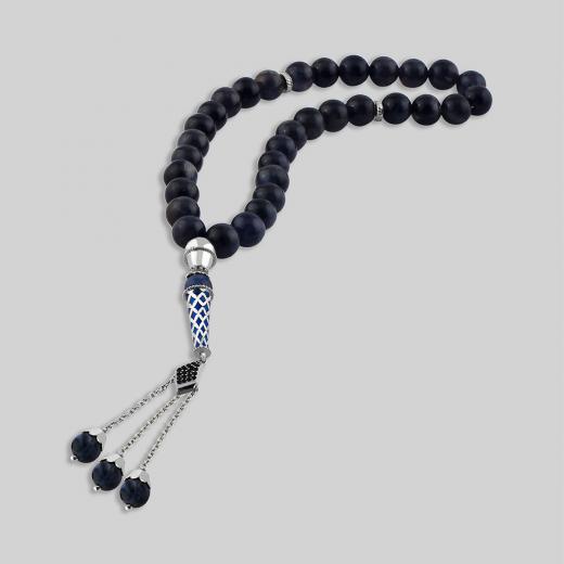 Natural Stone İolite Worry Beads 925 Sterling Silver