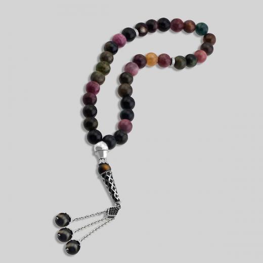 Natural Stone Tourmaline Worry Beads 925 Sterling Silver