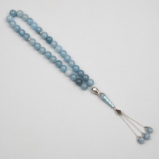 Natural Stone Aquamarine Worry Beads 925 Sterling Silver