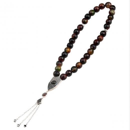 Natural Stone Calsedon Worry Beads 925 Sterling  Silver