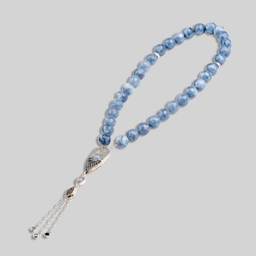 Natural Stone Calsedon Worry Beads 925 Sterling Silver