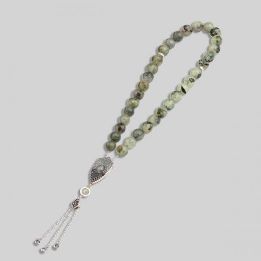 Natural Stone Jade Worry Beads 925 Sterling Silver